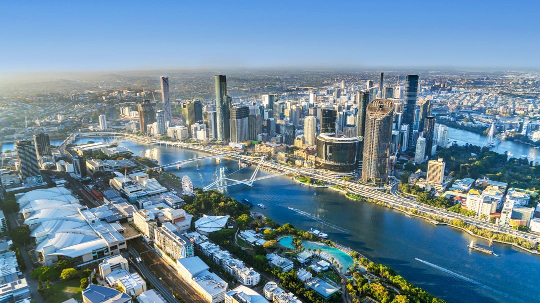 Brisbane River and South Bank aerial - the heart of spending 5 days in Brisbane