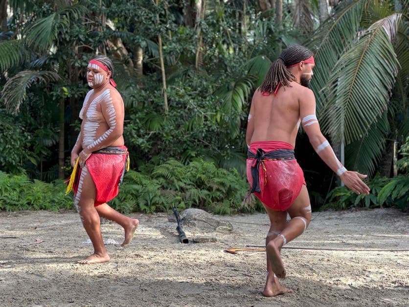 Aboriginal performers dancing during a cultural show at Currumbin Wildlife Sanctuary