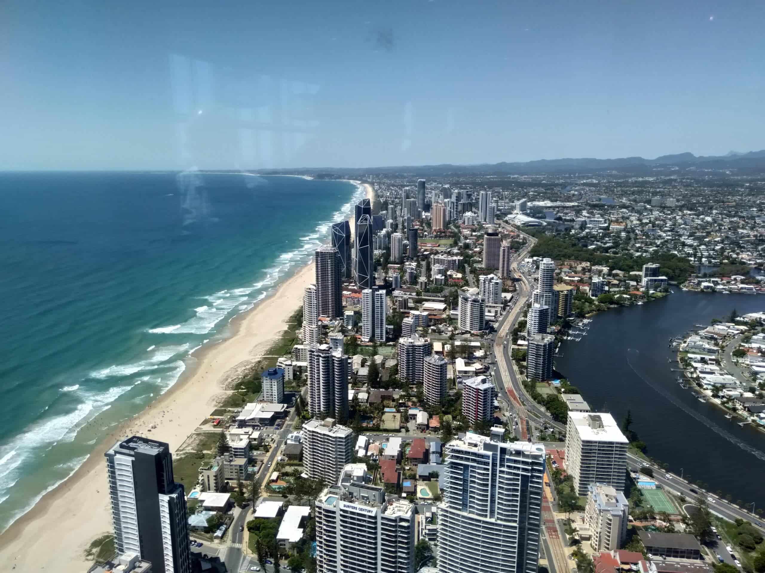 Aerial view of Surfers Paradise coastline from SkyPoint Observation Deck